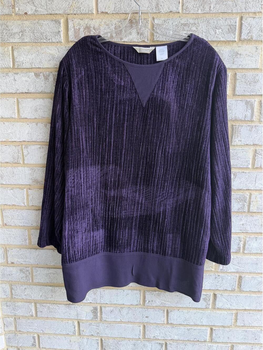 Coldwater Creek Long Sleeve Round Neck Purple Crushed Velvet Sweater Size 2X